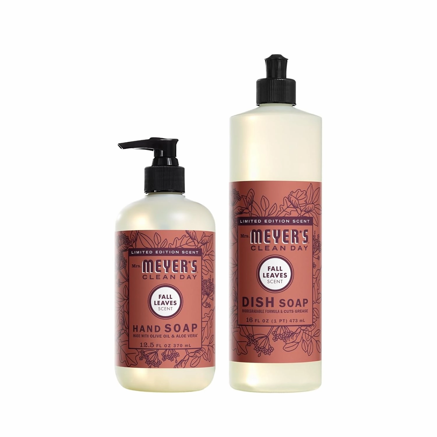 MRS. MEYER'S CLEAN DAY Variety, 1 Mrs. Meyer's Liquid Hand Soap, 12.5 OZ, 1 Mrs. Meyer's Liquid Dish Soap, 16 OZ, 1 CT (Fall Leaves)