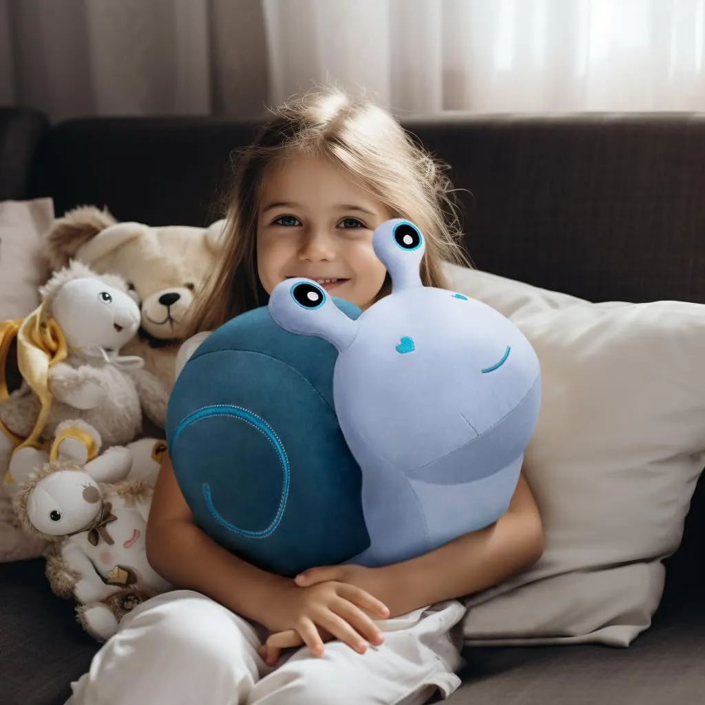 MUPI Snail Plush Pillow Toy Cute Stuffed Animal Snail Plush Kawaii Soft Decor Plushies Doll Gifts for Adults Kids Boys Girls Room Decor (Blue 11.8 Inch)