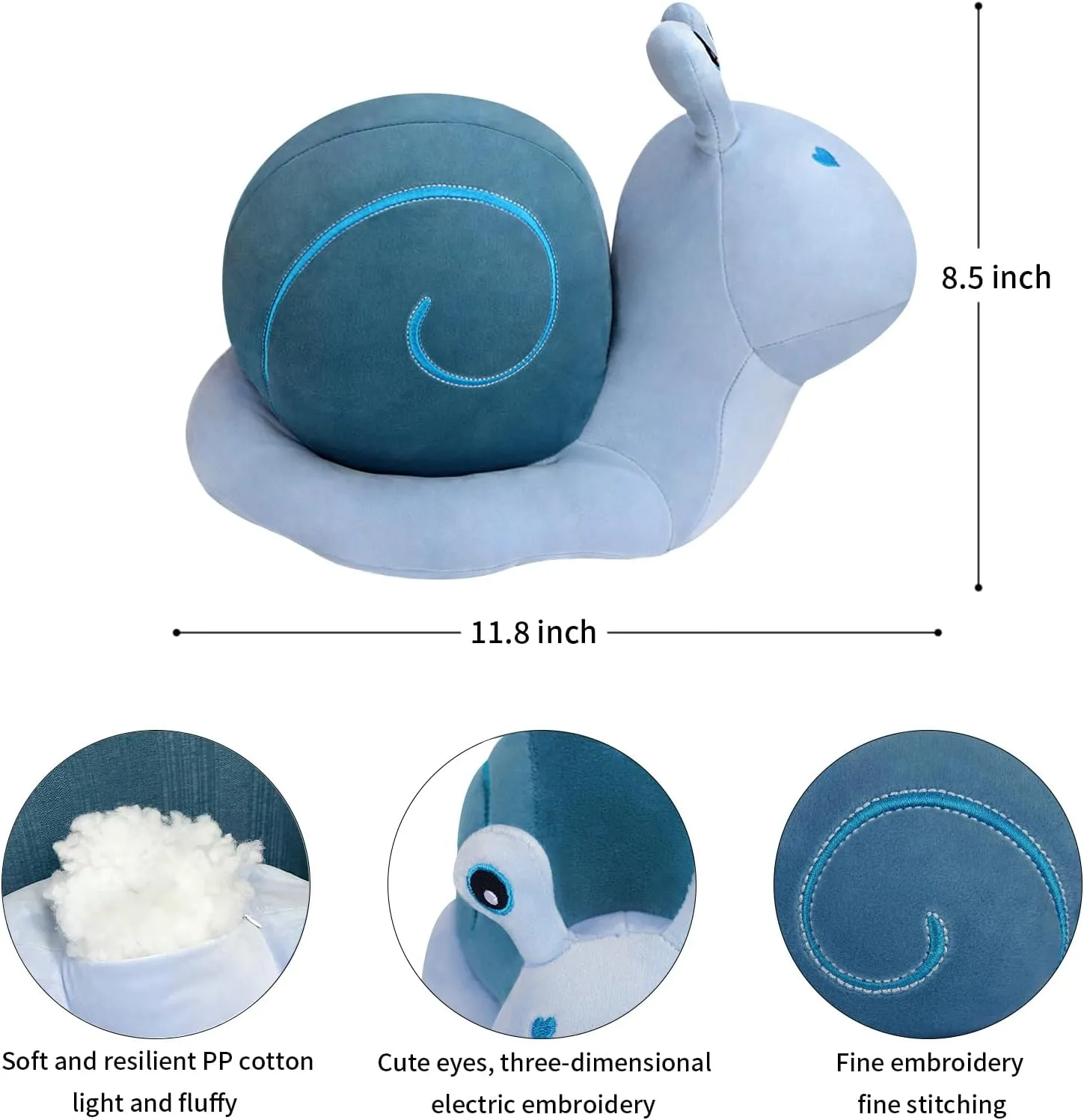 MUPI Snail Plush Pillow Toy Cute Stuffed Animal Snail Plush Kawaii Soft Decor Plushies Doll Gifts for Adults Kids Boys Girls Room Decor (Blue 11.8 Inch)
