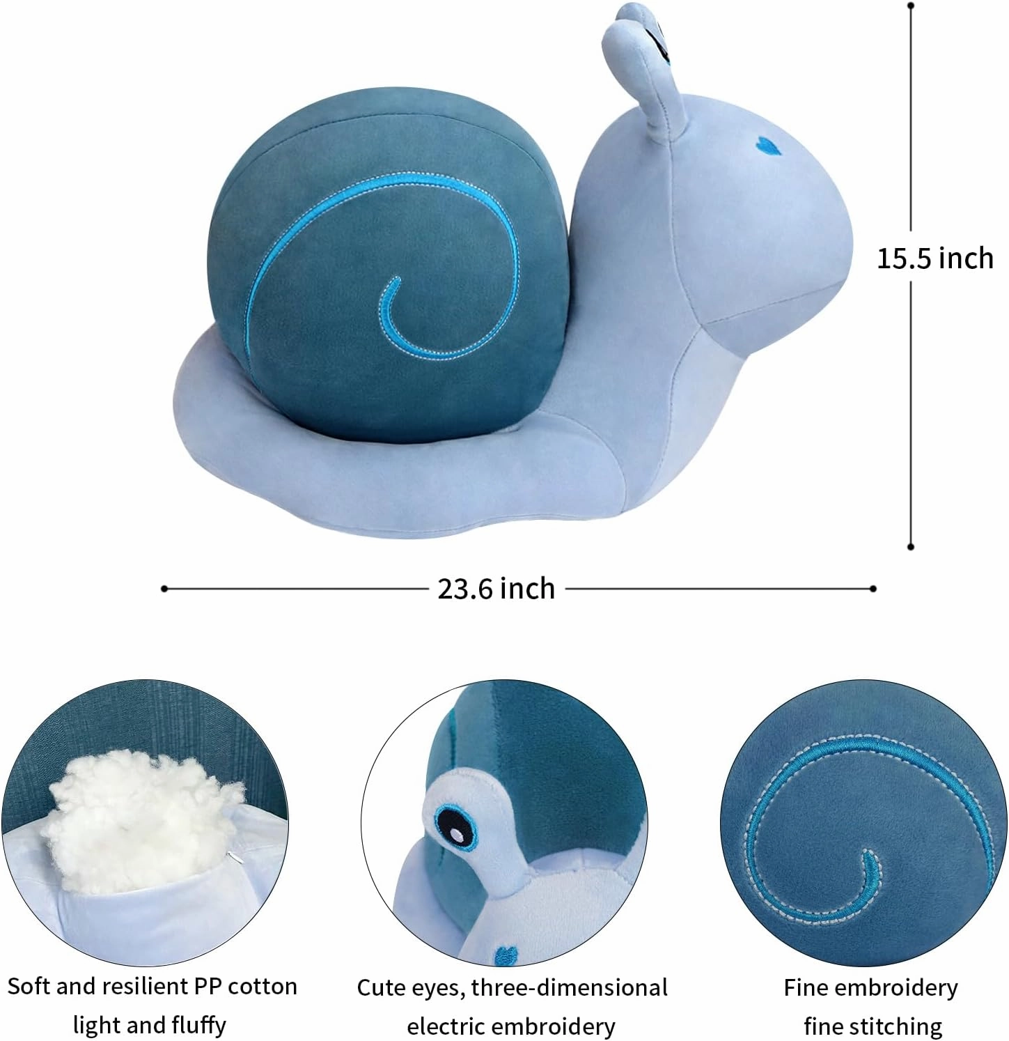 MUPI Snail Plush Pillow Toy Cute Stuffed Animal Snail Plush Kawaii Soft Decor Plushies Doll Gifts for Adults Kids Boys Girls Room Decor (Blue 23.6 Inch)
