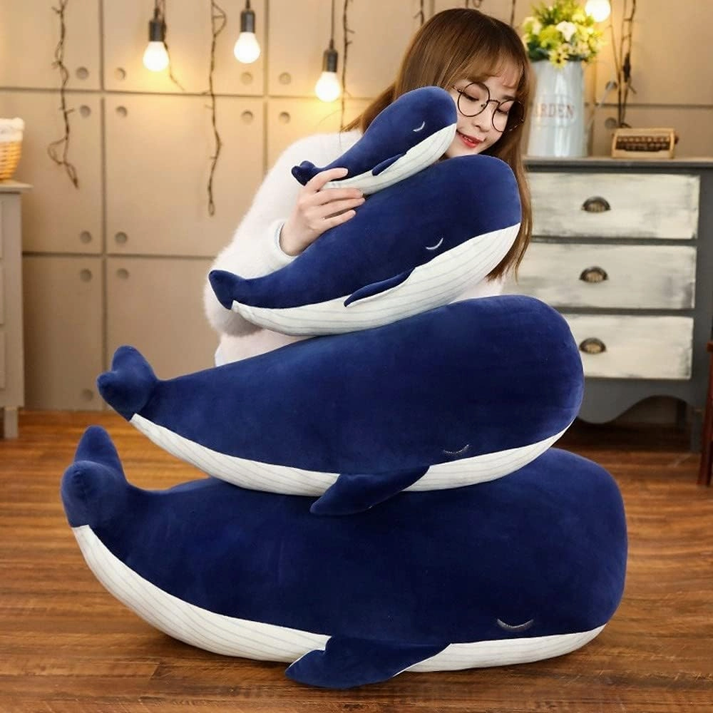 MUPI Whale Stuffed Animals Plush Pillow 4 Size Cute Soft Cotton Plushies Pillows Kawaii Blue Whale Toy Gifts for Kids Boys Girls Adults (Blue, 18 Inch)