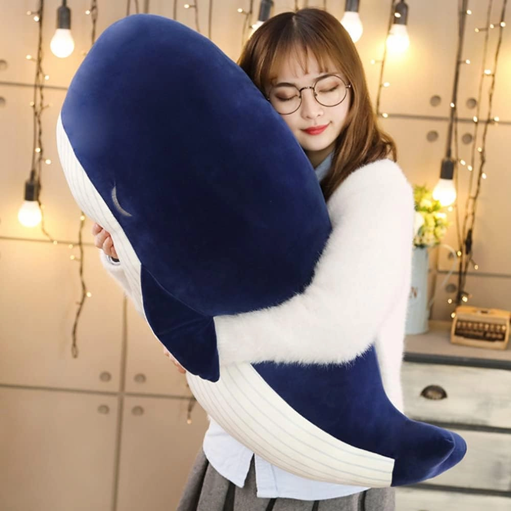 MUPI Whale Stuffed Animals Plush Pillow 4 Size Cute Soft Cotton Plushies Pillows Kawaii Blue Whale Toy Gifts for Kids Boys Girls Adults (Blue, 18 Inch)