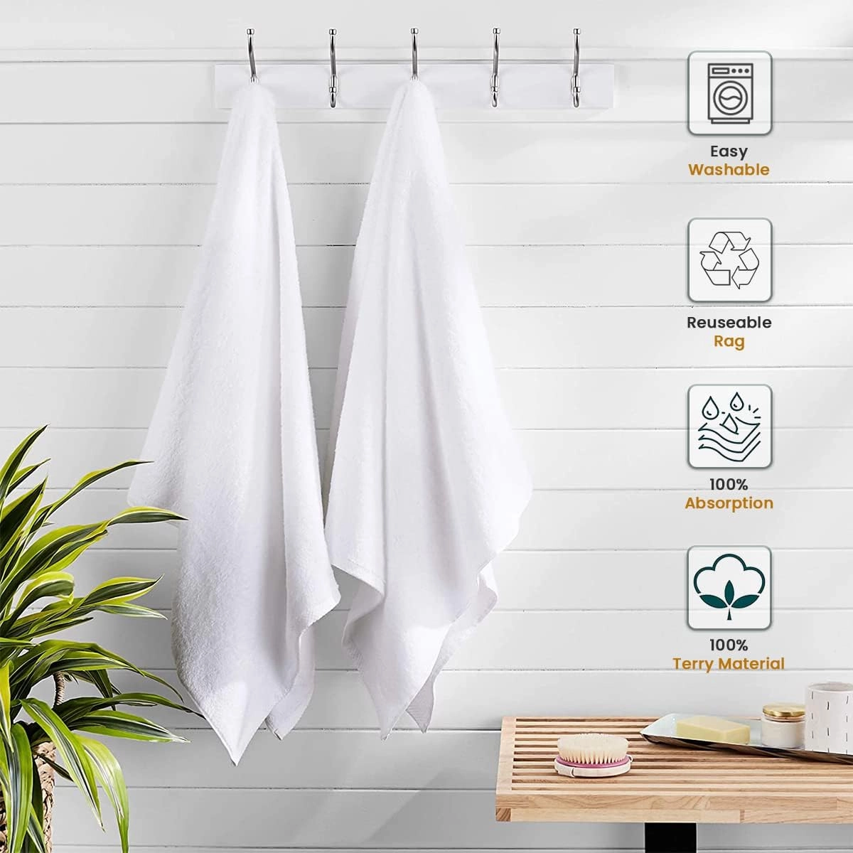 Nabob Wipers White Terry Rags 2lb Bulk Towel Rag Multipurpose 12x12 Inches 100% Cotton Ring Spun Cleaning Solution for Body Shops, Garages, Restaurants, Home, Bars (22-25 Pack)
