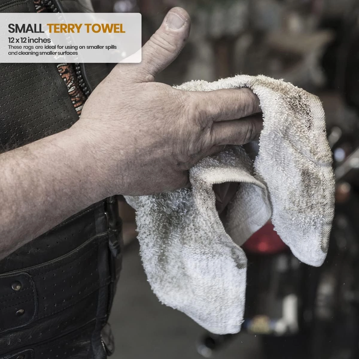 Nabob Wipers White Terry Rags 2lb Bulk Towel Rag Multipurpose 12x12 Inches 100% Cotton Ring Spun Cleaning Solution for Body Shops, Garages, Restaurants, Home, Bars (22-25 Pack)