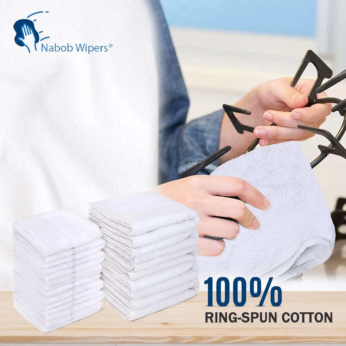 Nabob Wipers White Terry Rags 2lb Bulk Towel Rag Multipurpose 12x12 Inches 100% Cotton Ring Spun Cleaning Solution for Body Shops, Garages, Restaurants, Home, Bars (22-25 Pack)