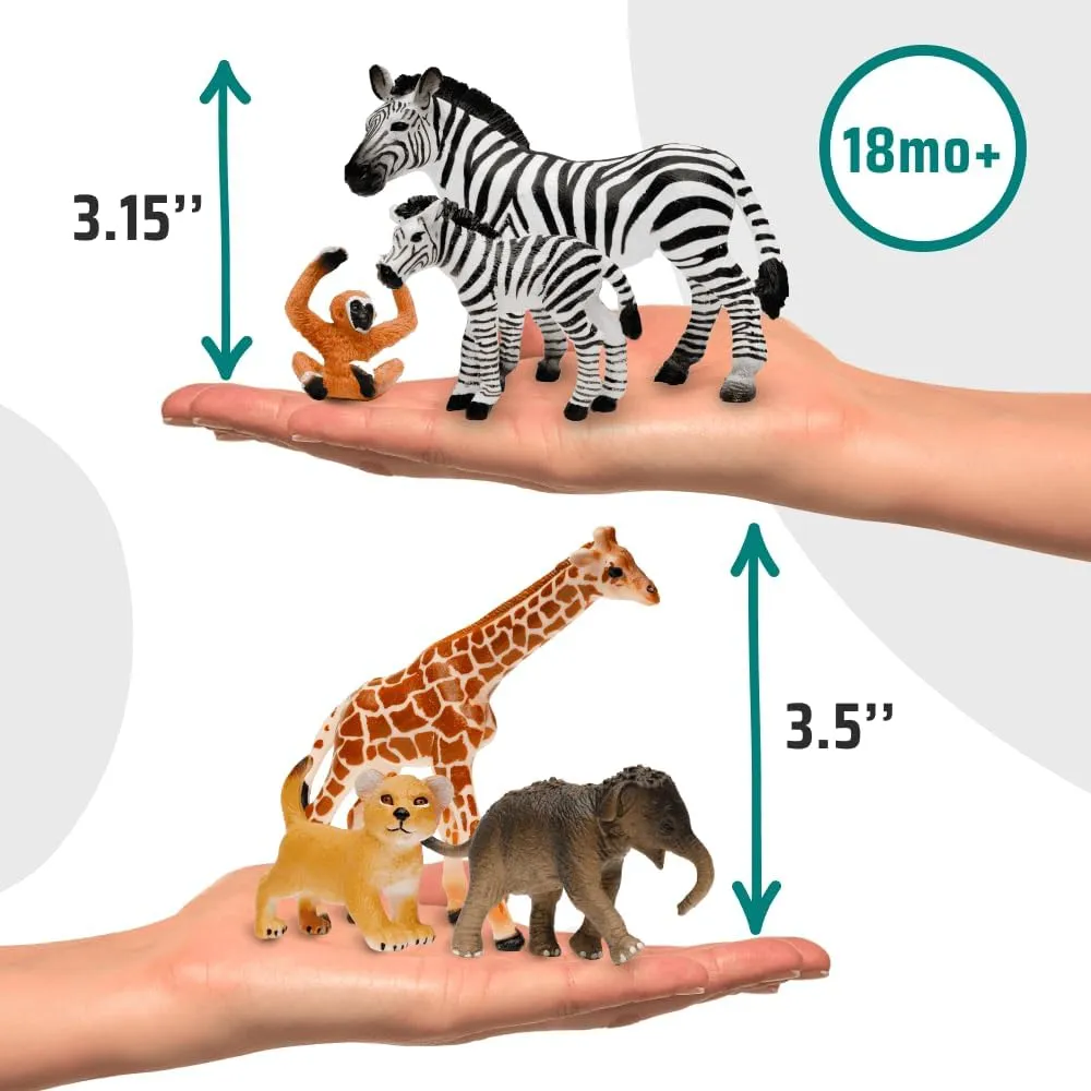 Narratoys Safari Animal Figures for Toddlers with Book & Audio - 6 Realistic Jungle Baby Toys Set with Elephant, Giraffe, Zebra, Monkey - Educational Plastic Figurines for Kids 18  Months