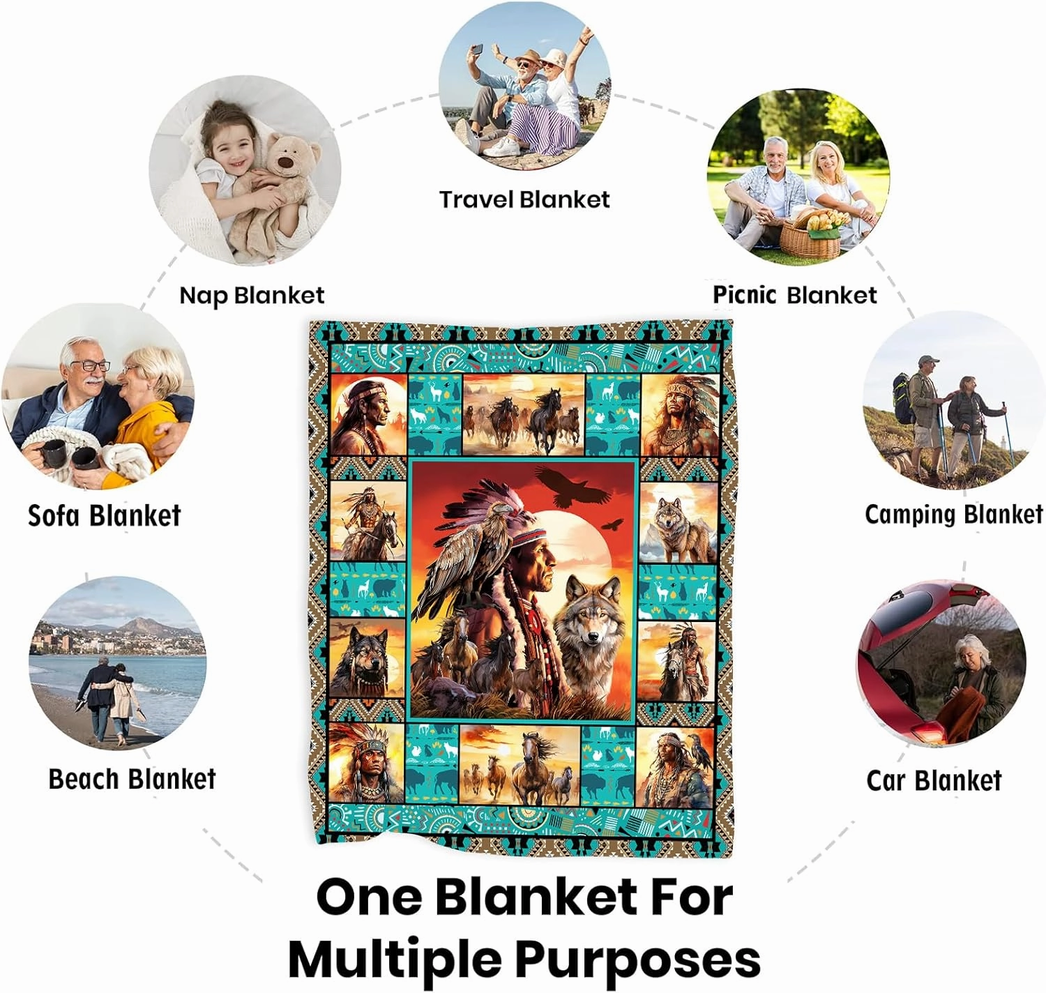 Native American Indian Blankets American Indian Flannel Blanket Southwest Throw Blanket Super Soft Cozy Plush Native American Cacique Blankets for Couch Bed Travelling Camping Gift 50"x60"