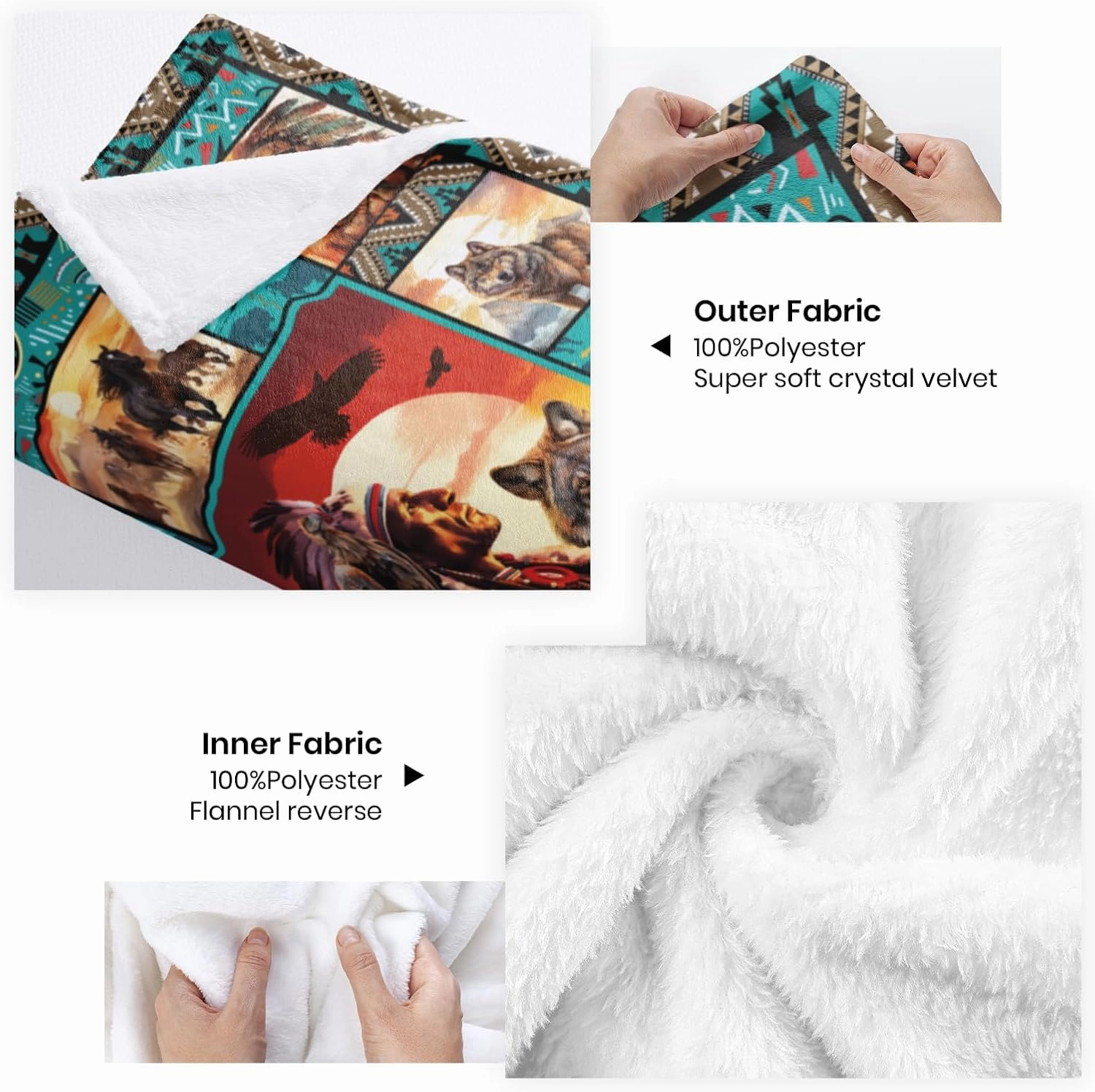 Native American Indian Blankets American Indian Flannel Blanket Southwest Throw Blanket Super Soft Cozy Plush Native American Cacique Blankets for Couch Bed Travelling Camping Gift 50"x60"