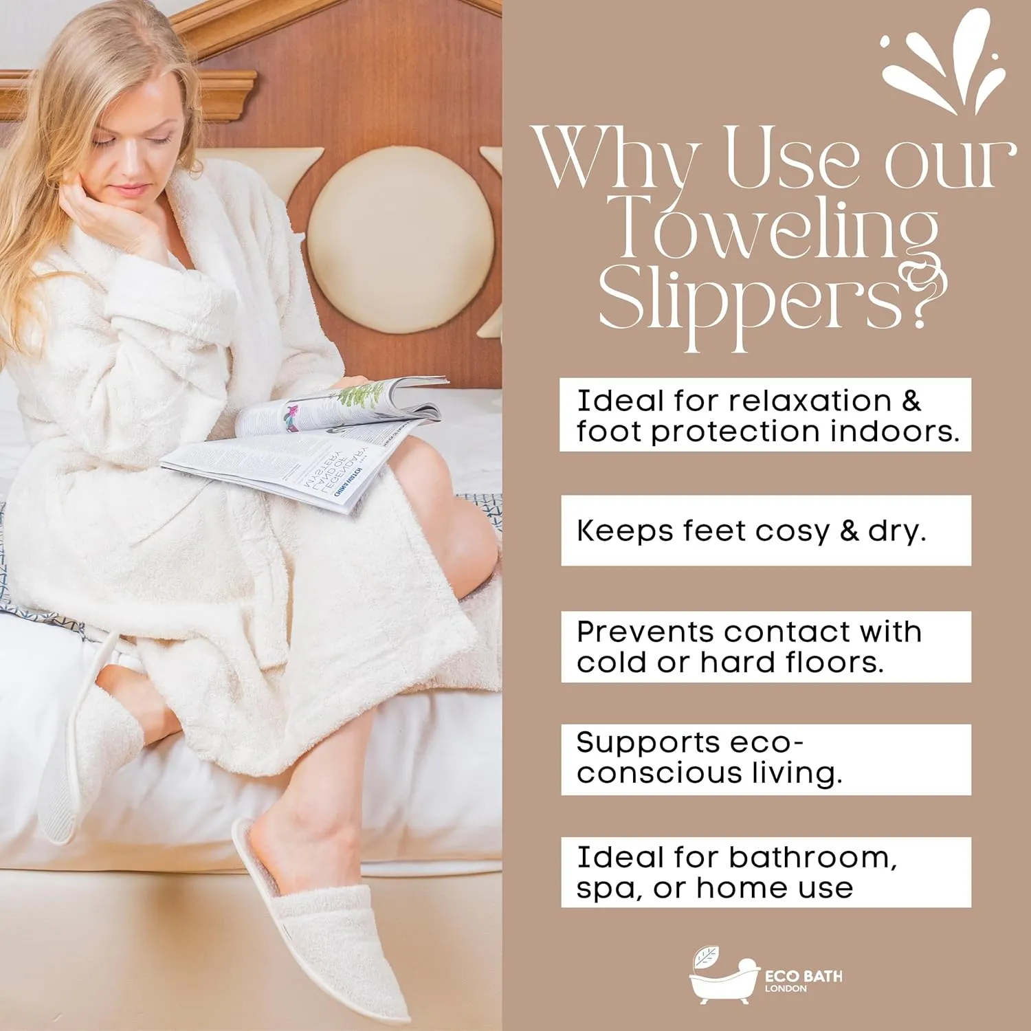 Natural Toweling Slippers - GOTS Certified 100% Organic Cotton, Ultra Soft, Machine Washable Indoor Slippers for Bath and Home XL Size UK(10-11) US (12-13)