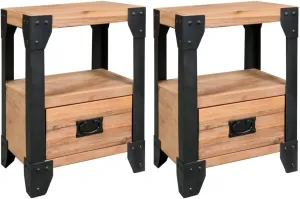 Nightstand Set of 2 Brushed Acacia with Black Steel22KG