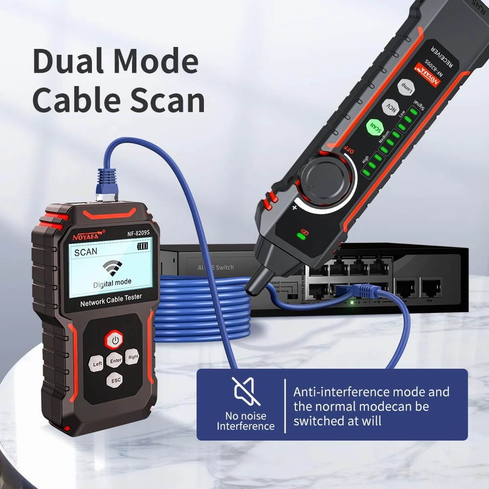 NOYAFA NF-8209S Upgrade Advanced Network Cable Tester with PoE& NCV, Cable Length Test, Port Flashing, Multifunction Anti Interference Scanning Modes Wire Tracker