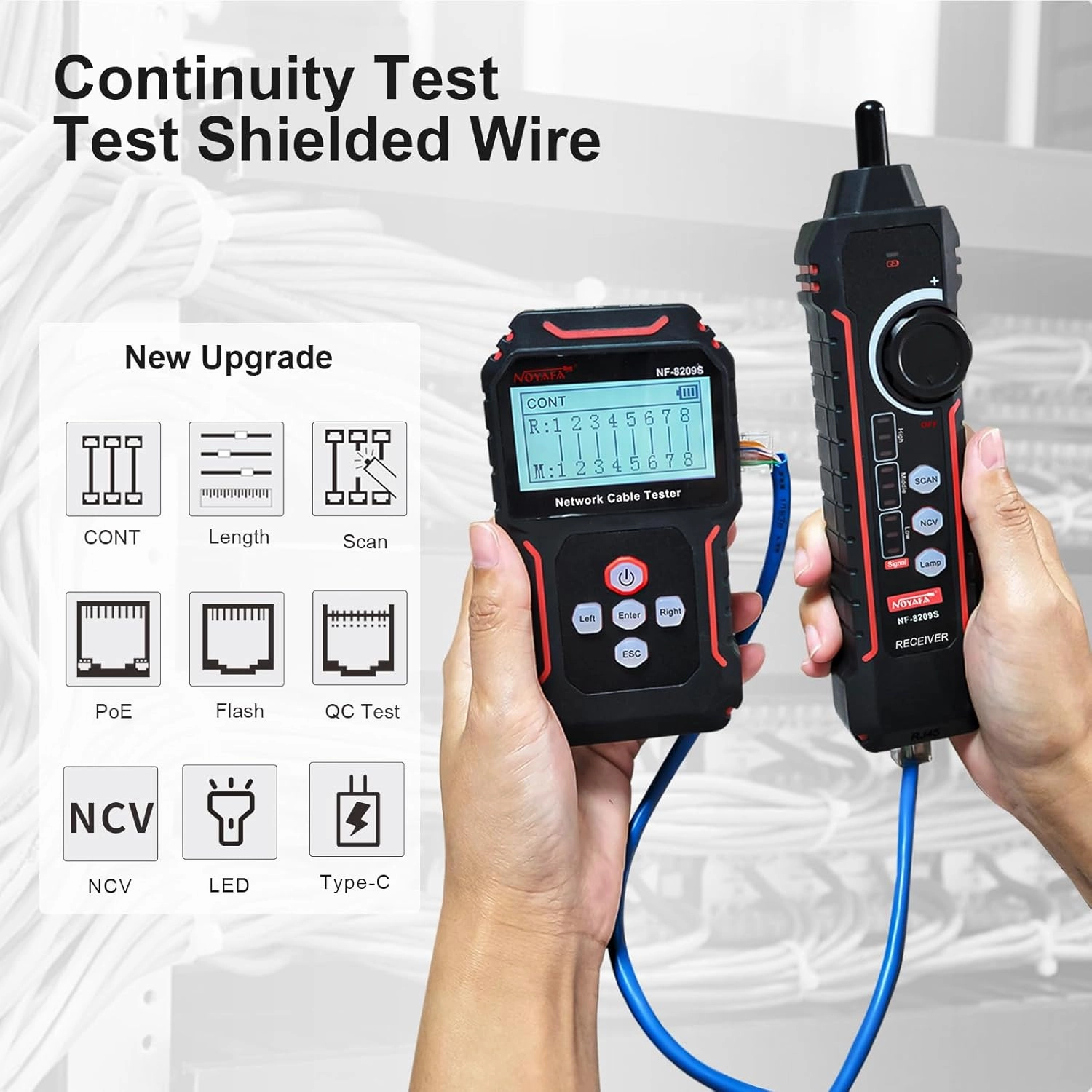 NOYAFA NF-8209S Upgrade Advanced Network Cable Tester with PoE& NCV, Cable Length Test, Port Flashing, Multifunction Anti Interference Scanning Modes Wire Tracker
