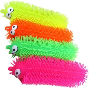 NUOBESTY Flashing Light Up Stretchy Caterpillars, 4pcs Stress Balls Toy, Anxiety and Stress Relief Toys for Adults Teen Kids(Random Color)