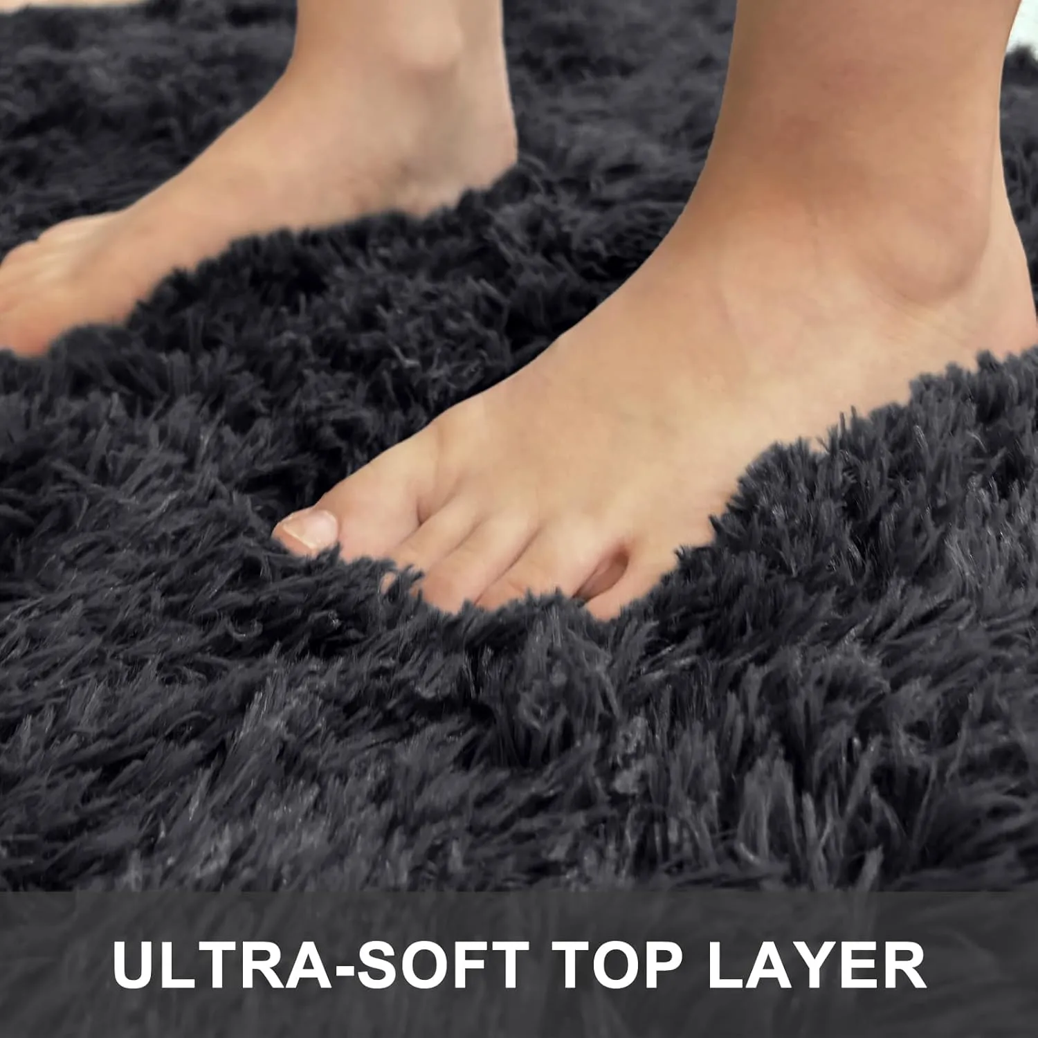 OLANLY 2x8 Machine Washable Runner Rugs for Hallway, Soft Fluffy Shaggy Bedside Rugs for Bedroom, Living Room, Indoor Floor Carpet for Kids Girls and Boys, Nursery Rooms, Home Decor Aesthetic, Black