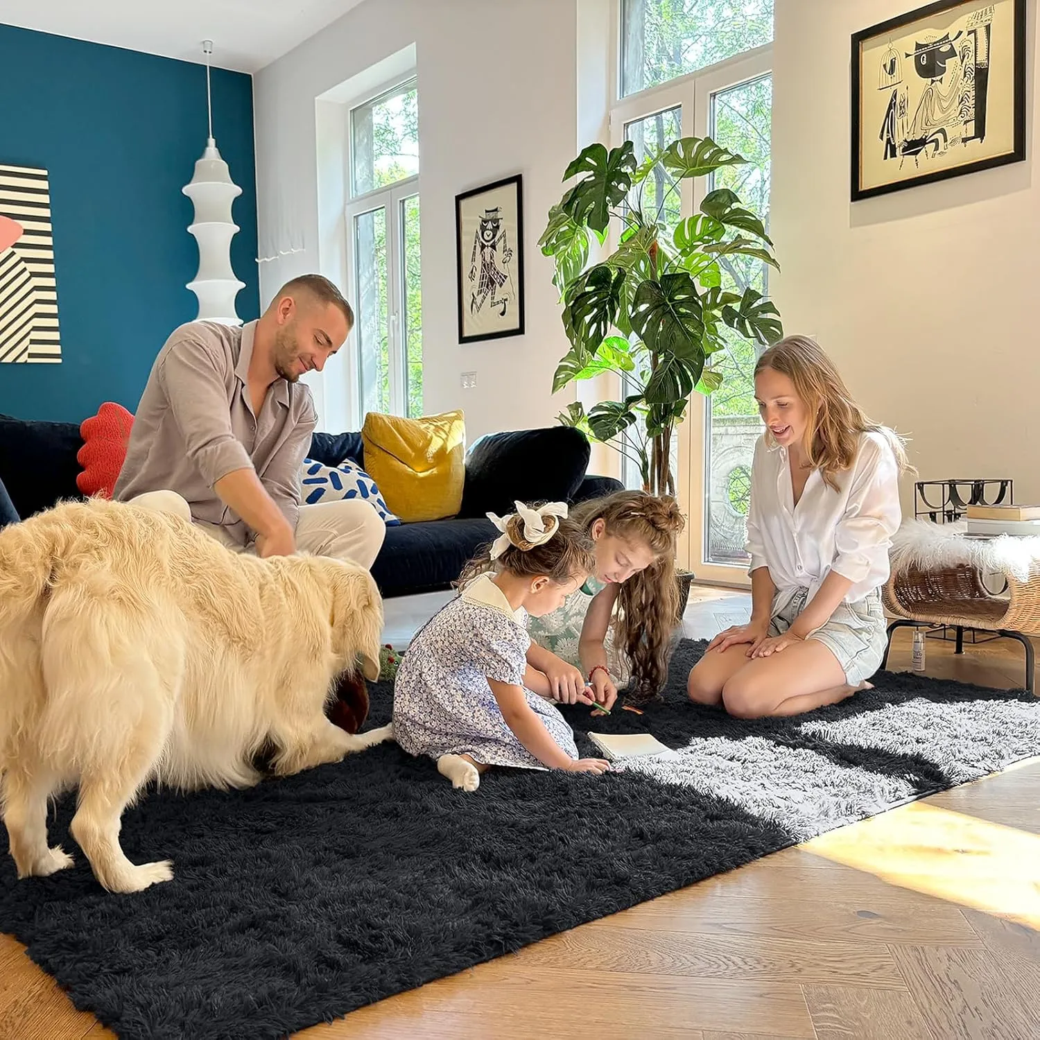 OLANLY 2x8 Machine Washable Runner Rugs for Hallway, Soft Fluffy Shaggy Bedside Rugs for Bedroom, Living Room, Indoor Floor Carpet for Kids Girls and Boys, Nursery Rooms, Home Decor Aesthetic, Black