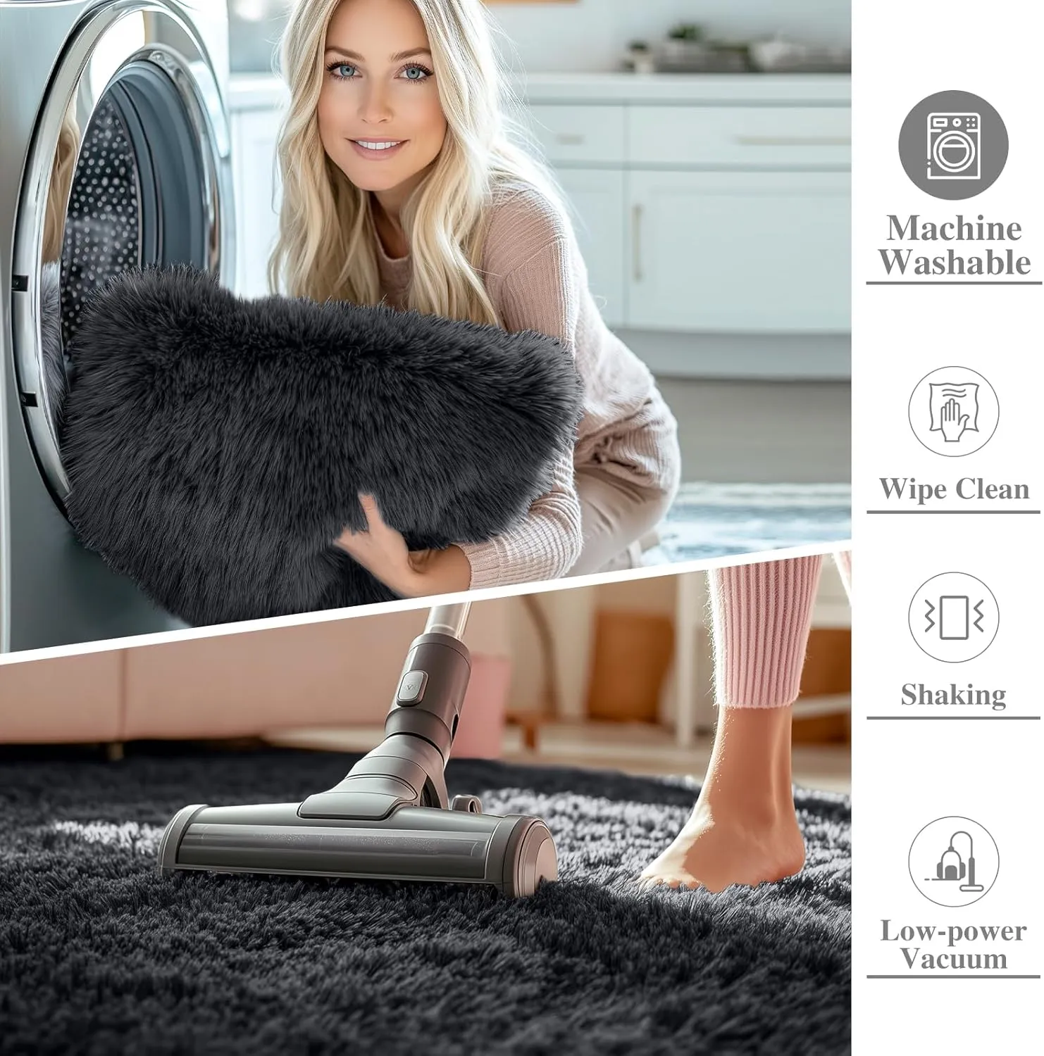 OLANLY 2x8 Machine Washable Runner Rugs for Hallway, Soft Fluffy Shaggy Bedside Rugs for Bedroom, Living Room, Indoor Floor Carpet for Kids Girls and Boys, Nursery Rooms, Home Decor Aesthetic, Black