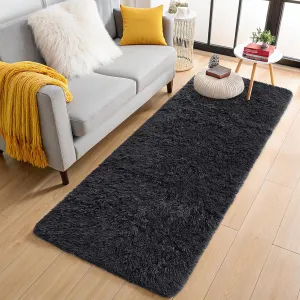 OLANLY 2x8 Machine Washable Runner Rugs for Hallway, Soft Fluffy Shaggy Bedside Rugs for Bedroom, Living Room, Indoor Floor Carpet for Kids Girls and Boys, Nursery Rooms, Home Decor Aesthetic, Black
