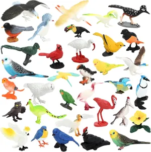 ONEST 34 Pieces Mini Bird Figurines Playset Hand Painted Tiny Birds Realistic Detailed Resin Bird Figures Toys Small Birds Figurines for Kids Adults