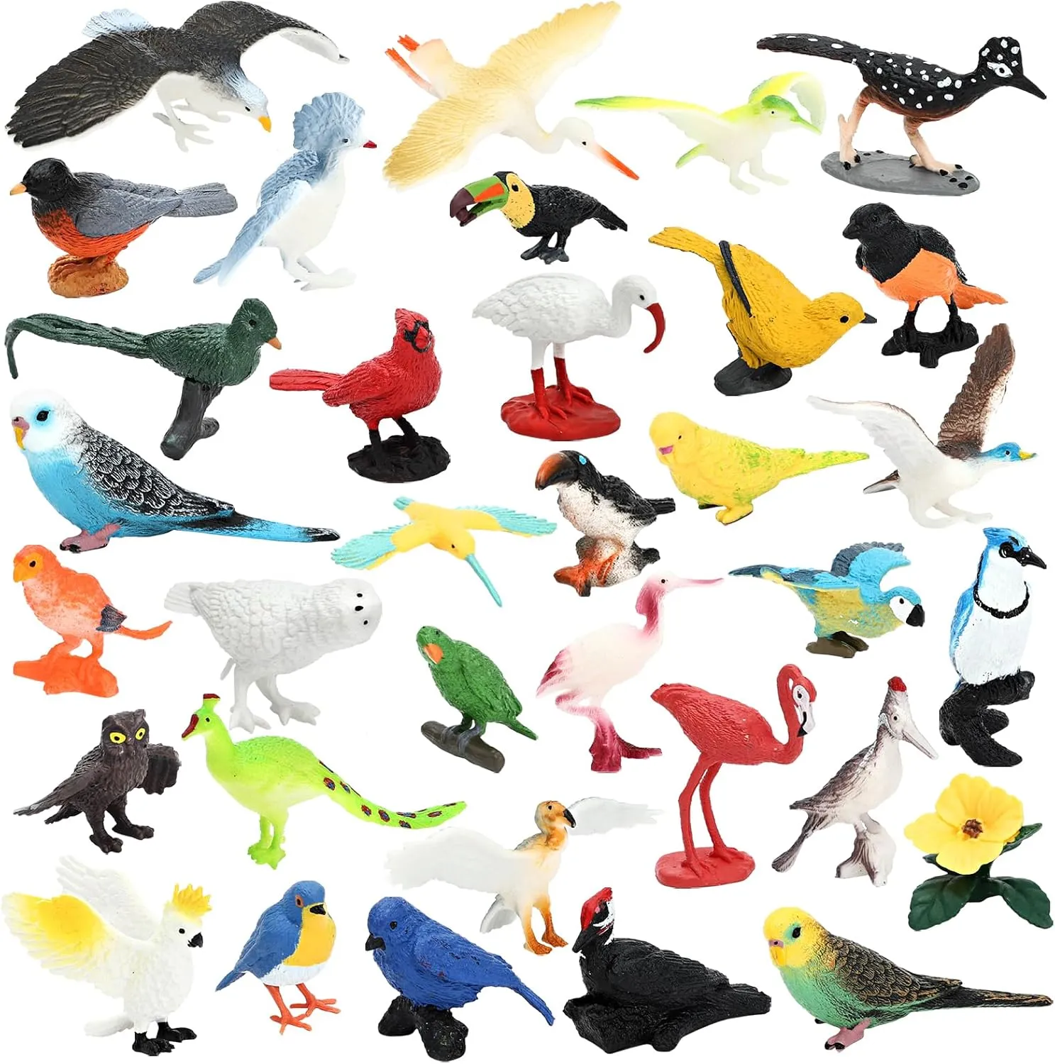 ONEST 34 Pieces Mini Bird Figurines Playset Hand Painted Tiny Birds Realistic Detailed Resin Bird Figures Toys Small Birds Figurines for Kids Adults