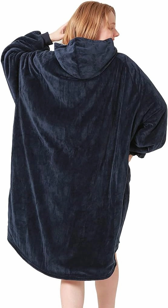 Oversize Wearable Blanket Sweatshirt with Hood Pocket Sleeves Warm Comfortable Plush Hooded Blanket
