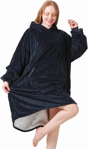 Oversize Wearable Blanket Sweatshirt with Hood Pocket Sleeves Warm Comfortable Plush Hooded Blanket