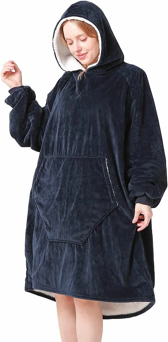 Oversize Wearable Blanket Sweatshirt with Hood Pocket Sleeves Warm Comfortable Plush Hooded Blanket
