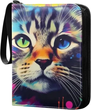 Painted Cat Card Binder, 400 Pockets Card Holder with 50 Sleeves, Sturdy Card Holder Folders for Game Cards & Sports Cards