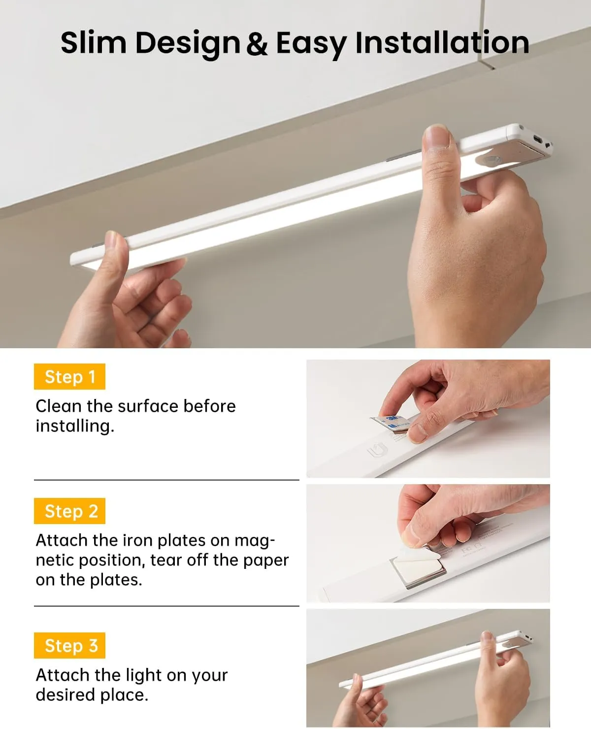 Pak Under Cabinet Lighting, 16 Inch 83 LED Rechargeable Battery Operated Motion Sensor Light Indoor, 1100 mAh Wireless Magnetic Dimmable 6500K Closet Lights for Under Counter, Kitchen, Stairs, 2 Pack