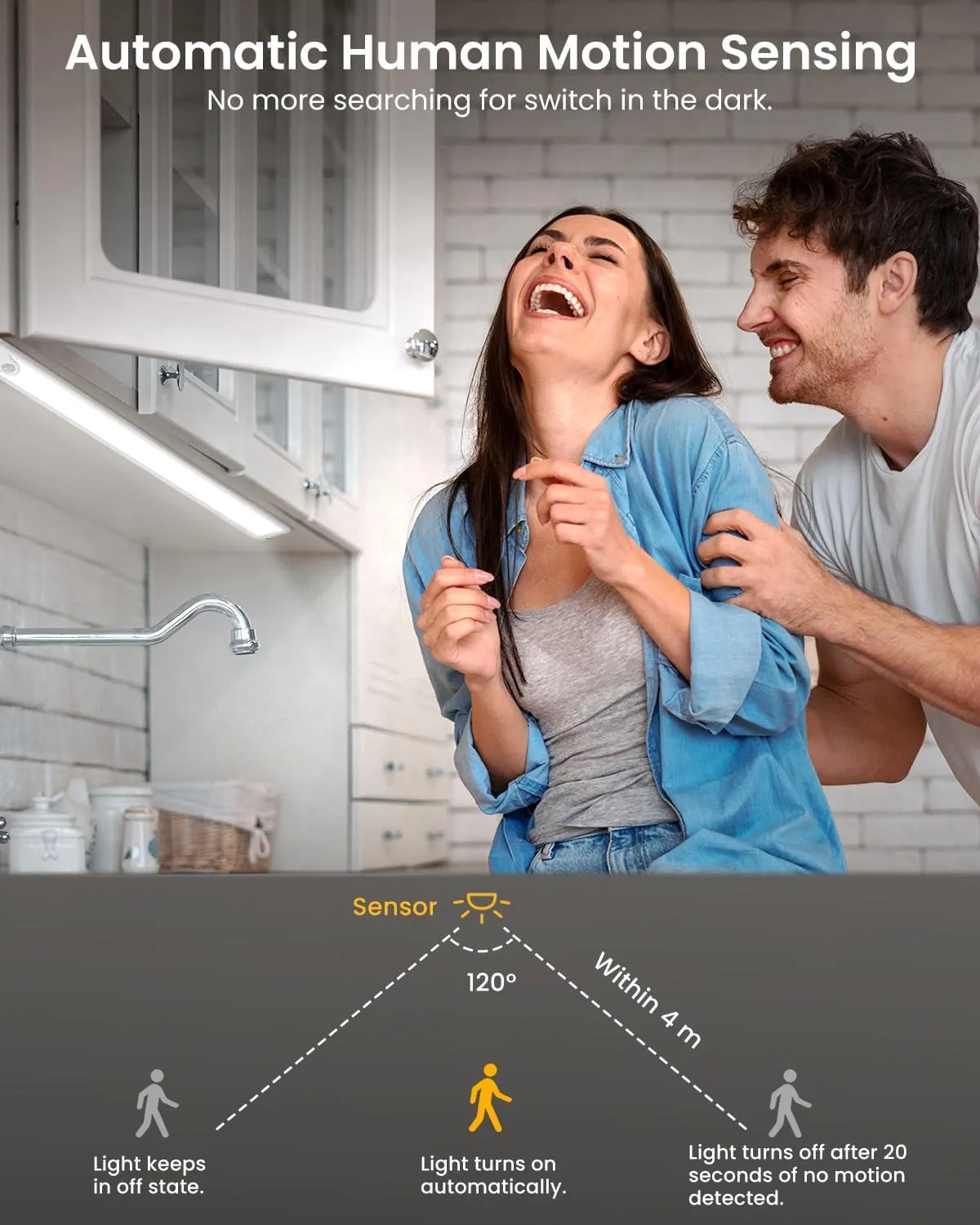 Pak Under Cabinet Lighting, 16 Inch 83 LED Rechargeable Battery Operated Motion Sensor Light Indoor, 1100 mAh Wireless Magnetic Dimmable 6500K Closet Lights for Under Counter, Kitchen, Stairs, 2 Pack