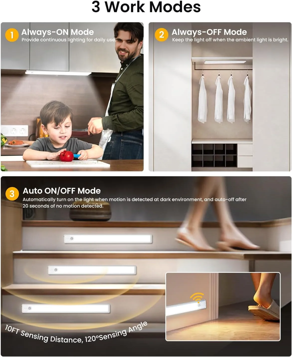 Pak Under Cabinet Lighting, 16 Inch 83 LED Rechargeable Battery Operated Motion Sensor Light Indoor, 1100 mAh Wireless Magnetic Dimmable 6500K Closet Lights for Under Counter, Kitchen, Stairs, 2 Pack