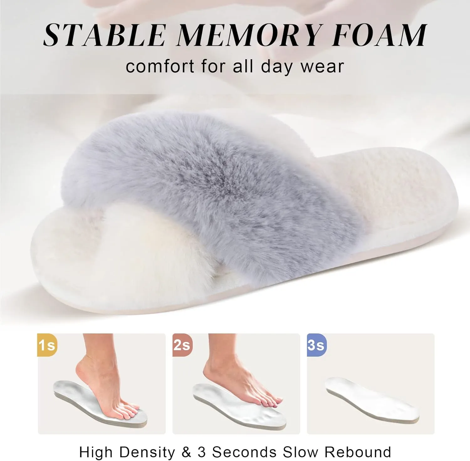 Parlovable Women's Fuzzy Slippers Comfy Cross Band House Shoes Memory Foam Open Toe Indoor Gifts for Ladies