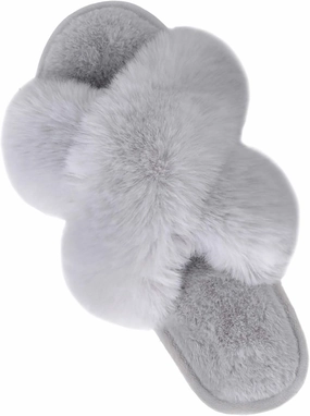 Parlovable Women's Fuzzy Slippers Comfy Cross Band House Shoes Memory Foam Open Toe Indoor Gifts for Ladies