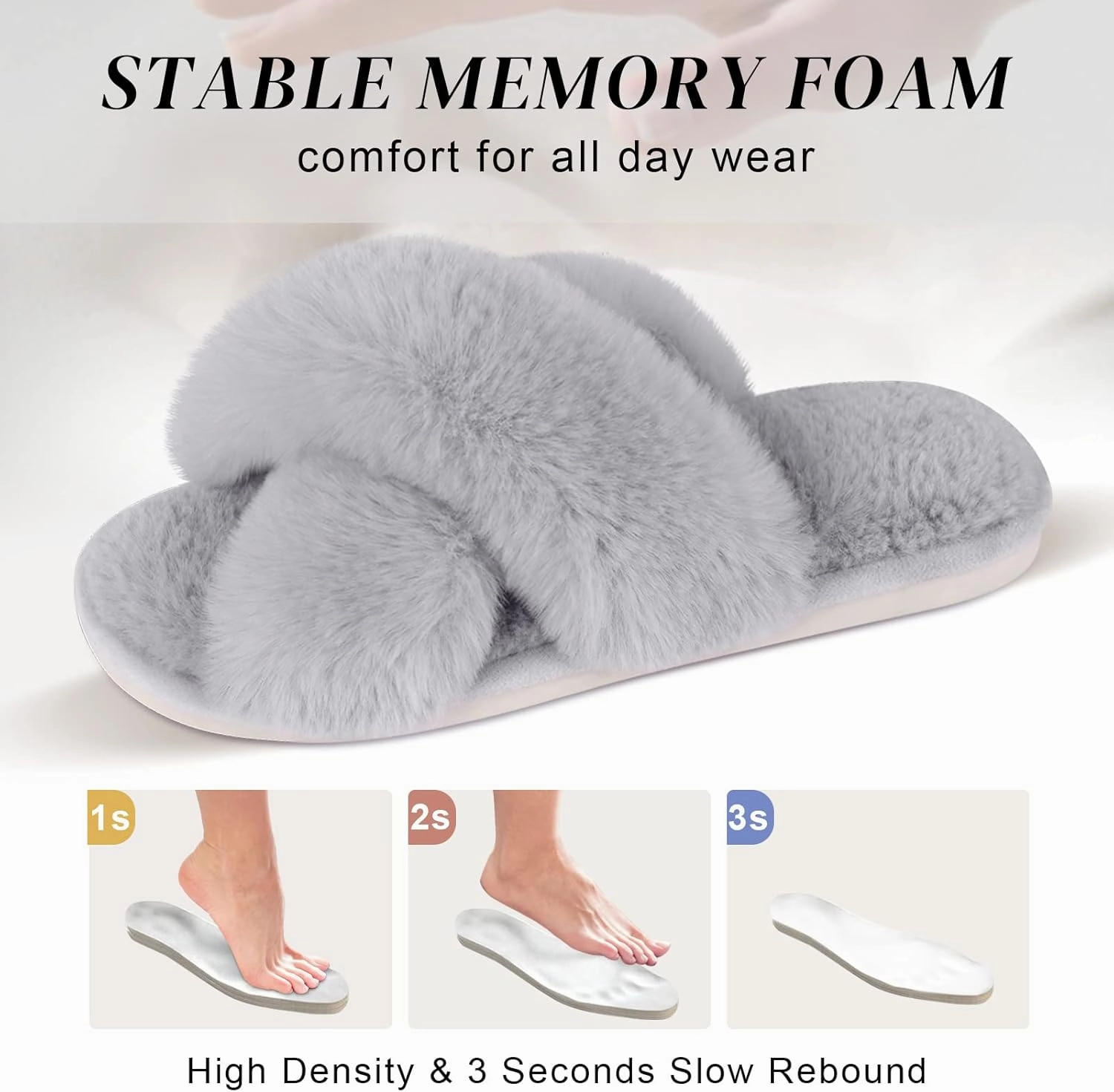 Parlovable Women's Fuzzy Slippers Comfy Cross Band House Shoes Memory Foam Open Toe Indoor Gifts for Ladies