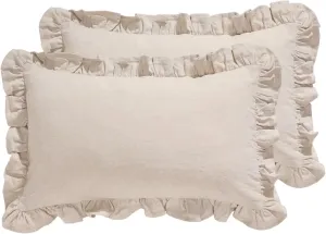 patdrea Linen Shabby Chic Decorative Throw Pillow Covers 12"x20" Set of 2,Farmhouse Linen Pillow Covers with Ruffles,Rectangle Sturdy Throw Pillow Case for Couch Sofa Bed Living Room