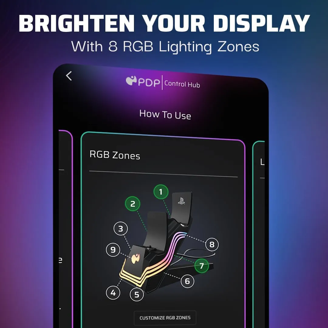 PDP Afterglow Wave LED Dual Gaming Charger for 2 PlayStation 5 DualSense Controllers, Compatible with PS5 and PS4, Customizable RGB Lighting Effects - Black