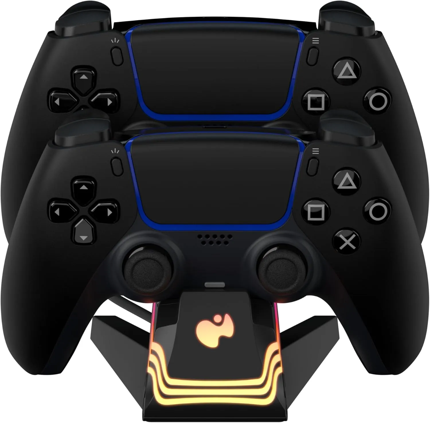 PDP Afterglow Wave LED Dual Gaming Charger for 2 PlayStation 5 DualSense Controllers, Compatible with PS5 and PS4, Customizable RGB Lighting Effects - Black