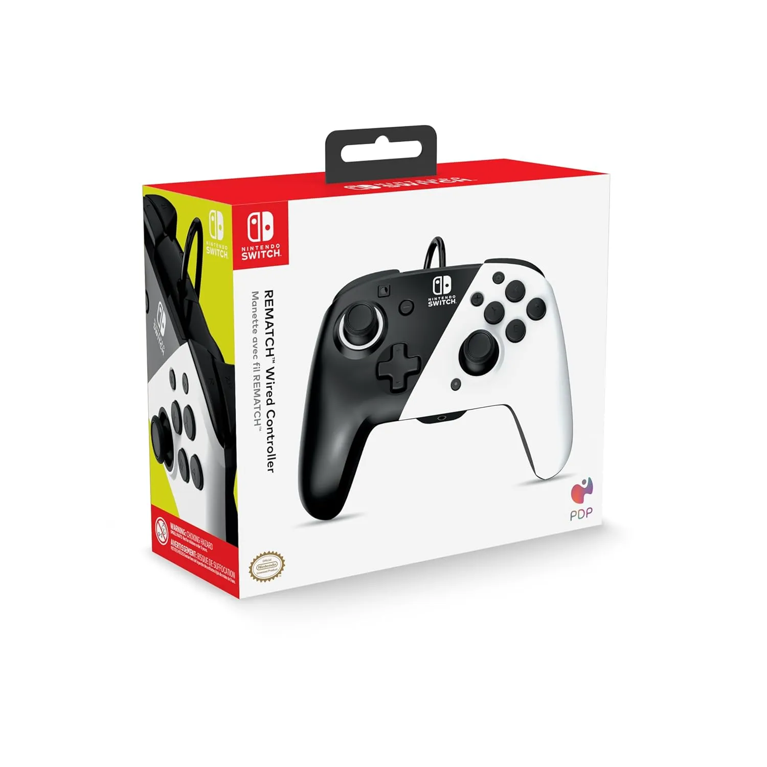 PDP REMATCH Enhanced Wired Power Nintendo Switch Pro Controller, Officially Licensed Switch Lite/OLED Compatible Gamepad, Customizable Programmable Buttons, Black and White