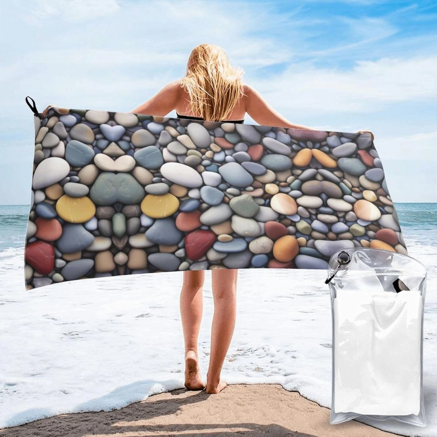 Pebble Stone Premium Compact Microfiber Travel Towel-Featherlight & Quick Dry,Sand-Resistant Beach Towel for Swimming,Camping,Vacation Essentials with Carry Pouch