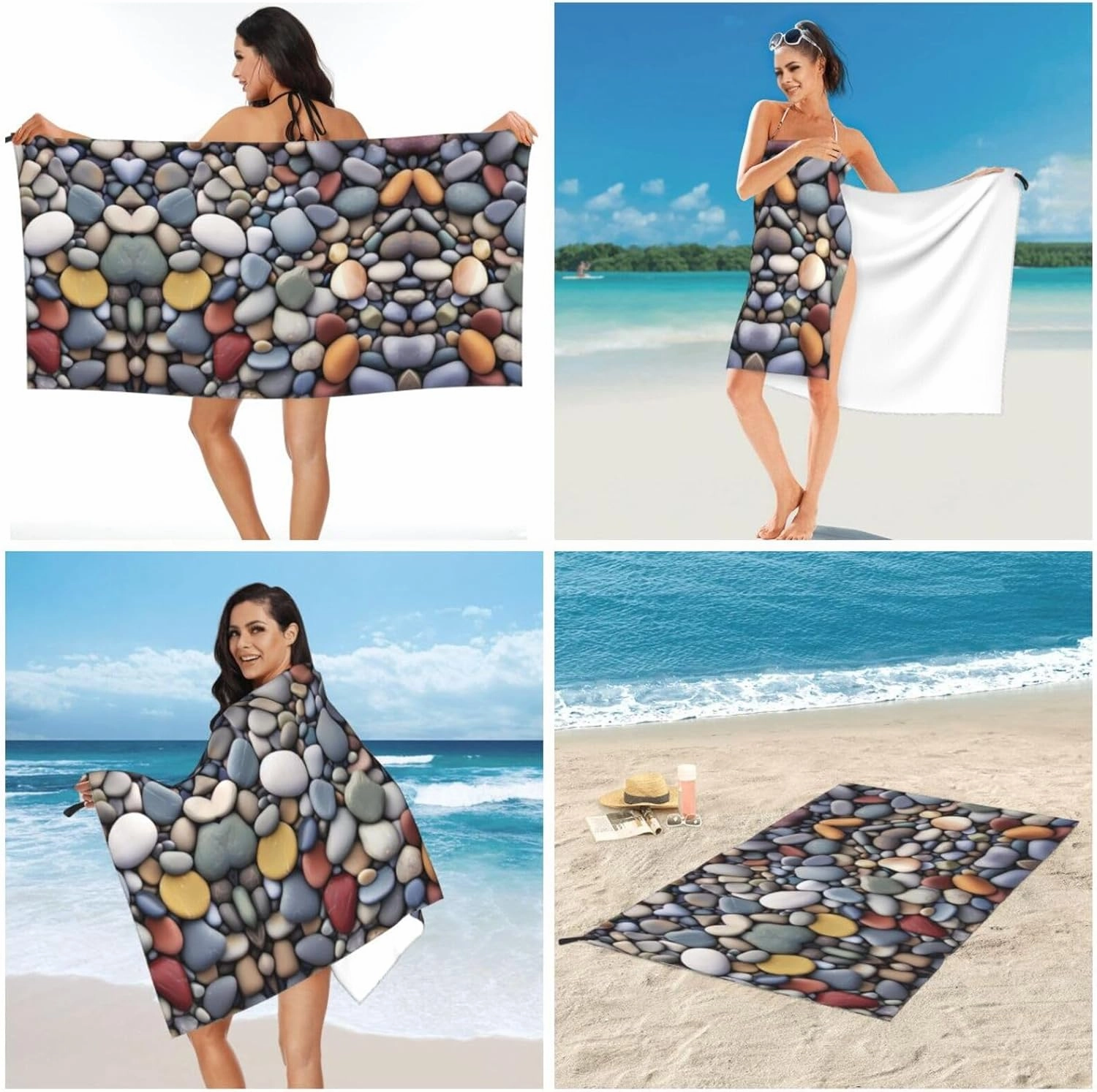Pebble Stone Premium Compact Microfiber Travel Towel-Featherlight & Quick Dry,Sand-Resistant Beach Towel for Swimming,Camping,Vacation Essentials with Carry Pouch