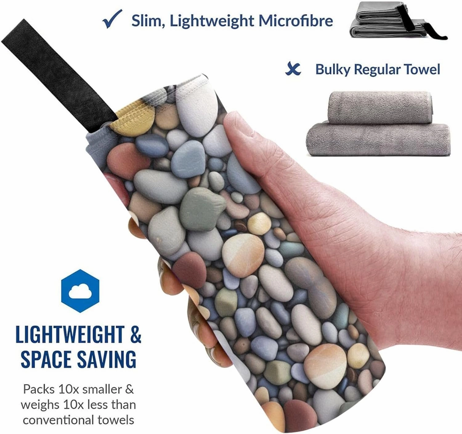 Pebble Stone Premium Compact Microfiber Travel Towel-Featherlight & Quick Dry,Sand-Resistant Beach Towel for Swimming,Camping,Vacation Essentials with Carry Pouch