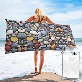 Pebble Stone Premium Compact Microfiber Travel Towel-Featherlight & Quick Dry,Sand-Resistant Beach Towel for Swimming,Camping,Vacation Essentials with Carry Pouch
