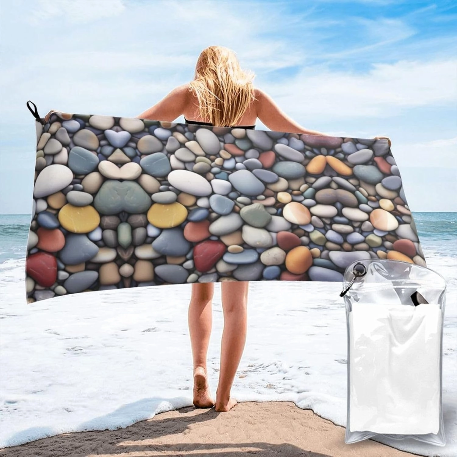 Pebble Stone Premium Compact Microfiber Travel Towel-Featherlight & Quick Dry,Sand-Resistant Beach Towel for Swimming,Camping,Vacation Essentials with Carry Pouch