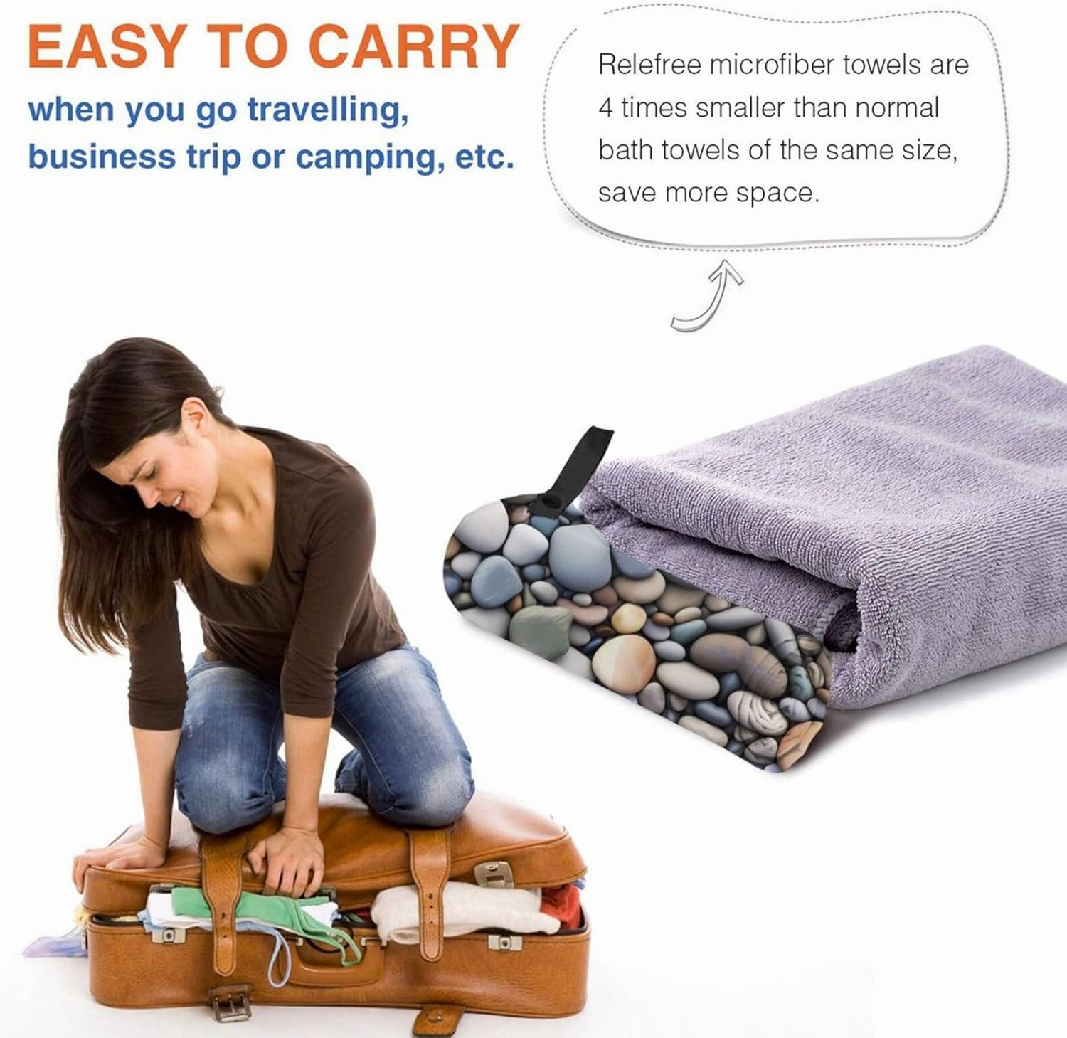 Pebble Stone Premium Compact Microfiber Travel Towel-Featherlight & Quick Dry,Sand-Resistant Beach Towel for Swimming,Camping,Vacation Essentials with Carry Pouch
