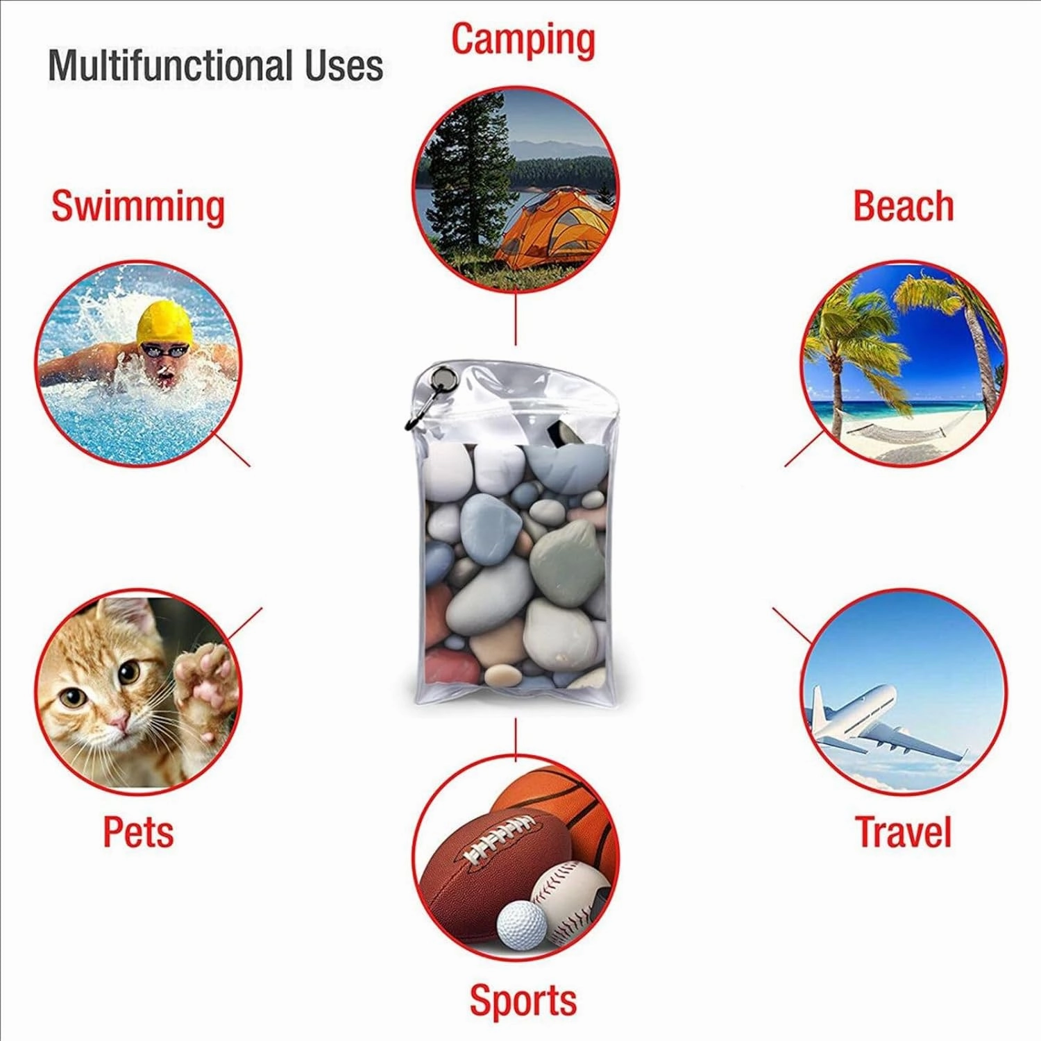 Pebble Stone Premium Compact Microfiber Travel Towel-Featherlight & Quick Dry,Sand-Resistant Beach Towel for Swimming,Camping,Vacation Essentials with Carry Pouch