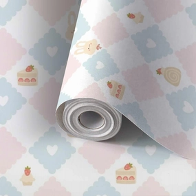 Peel and Stick Wallpaper Self Adhesive Wall Mural Preppy bunny rabbit desserts strawberries lace geometric seamless Contact Paper Renter Friendly Wallpaper for Kitchen Nursery Bedroom 17.7"x118"