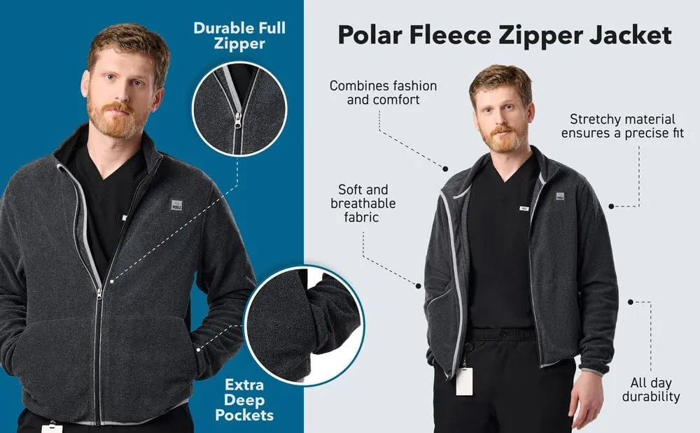 Peelz Jamie Polar Fleece Jacket for Men & Women - Full Zip Unisex Long Sleeve, Soft Fabric & 2 Pockets, Comfort Fit