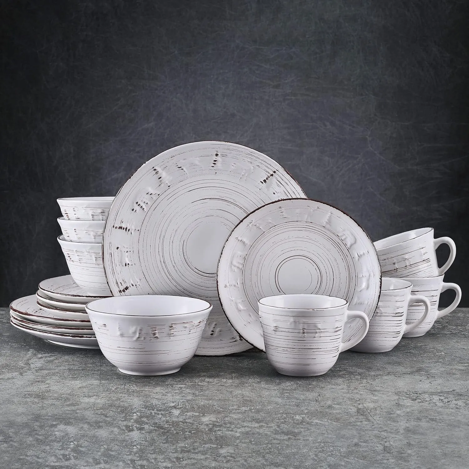 Pfaltzgraff Trellis Lodge 16 Piece Dinnerware Set, Service For 4, White