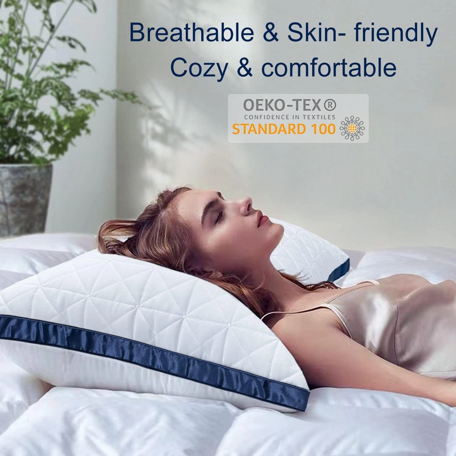 Pillows Queen Size Set of 2, Queen Pillows 2 Pack, Cooling Hotel Luxury Pillow for Bed Sleeping, Supportive Breathable Down Alternative Gusseted Pillow for Side Stomach or Back Sleepers
