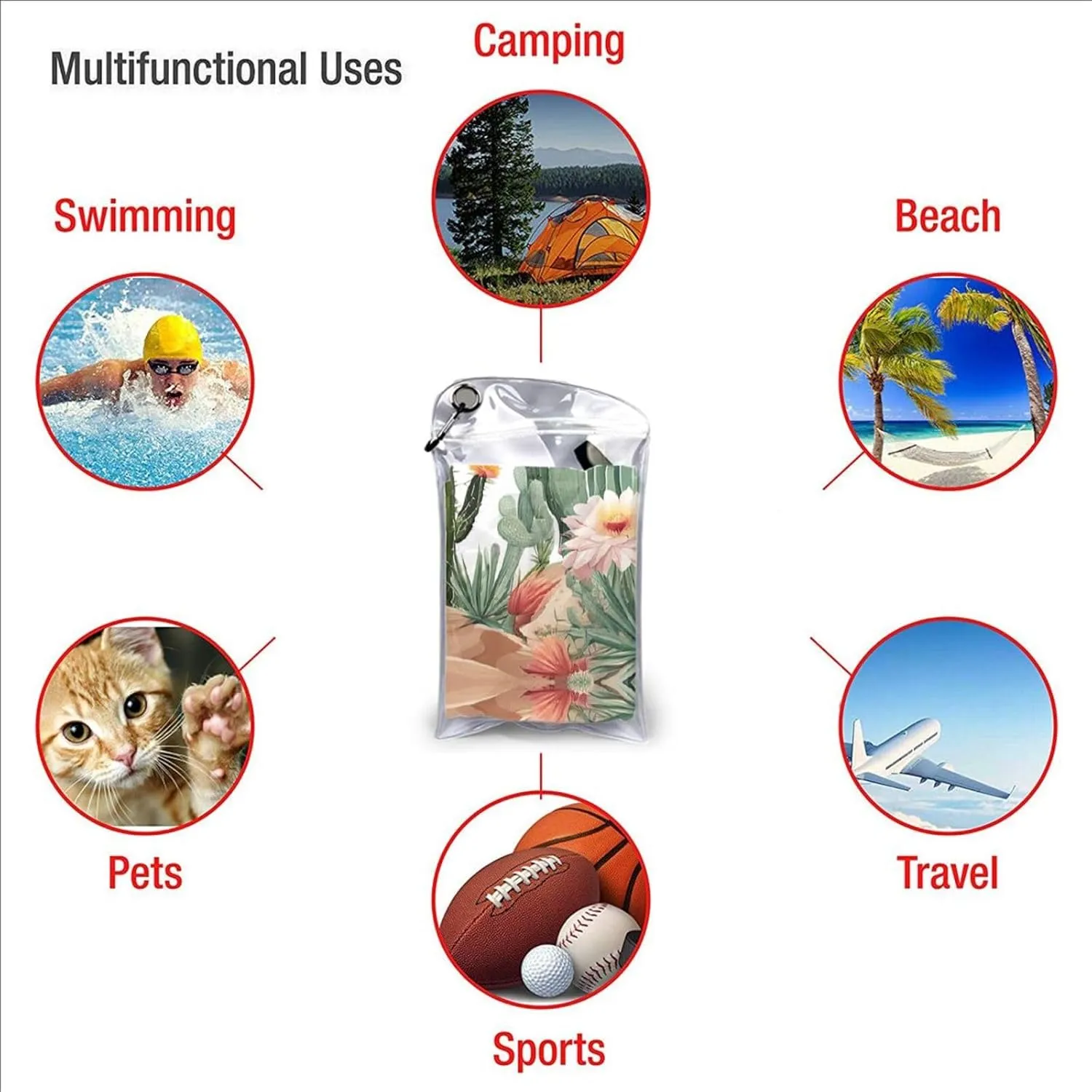 Plant Flower Premium Compact Microfiber Travel Towel-Featherlight & Quick Dry,Sand-Resistant Beach Towel for Swimming,Camping,Vacation Essentials with Carry Pouch