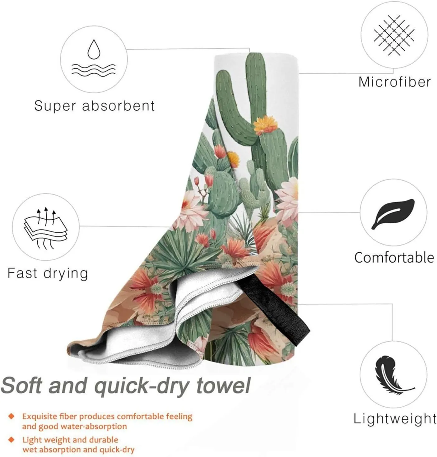 Plant Flower Premium Compact Microfiber Travel Towel-Featherlight & Quick Dry,Sand-Resistant Beach Towel for Swimming,Camping,Vacation Essentials with Carry Pouch